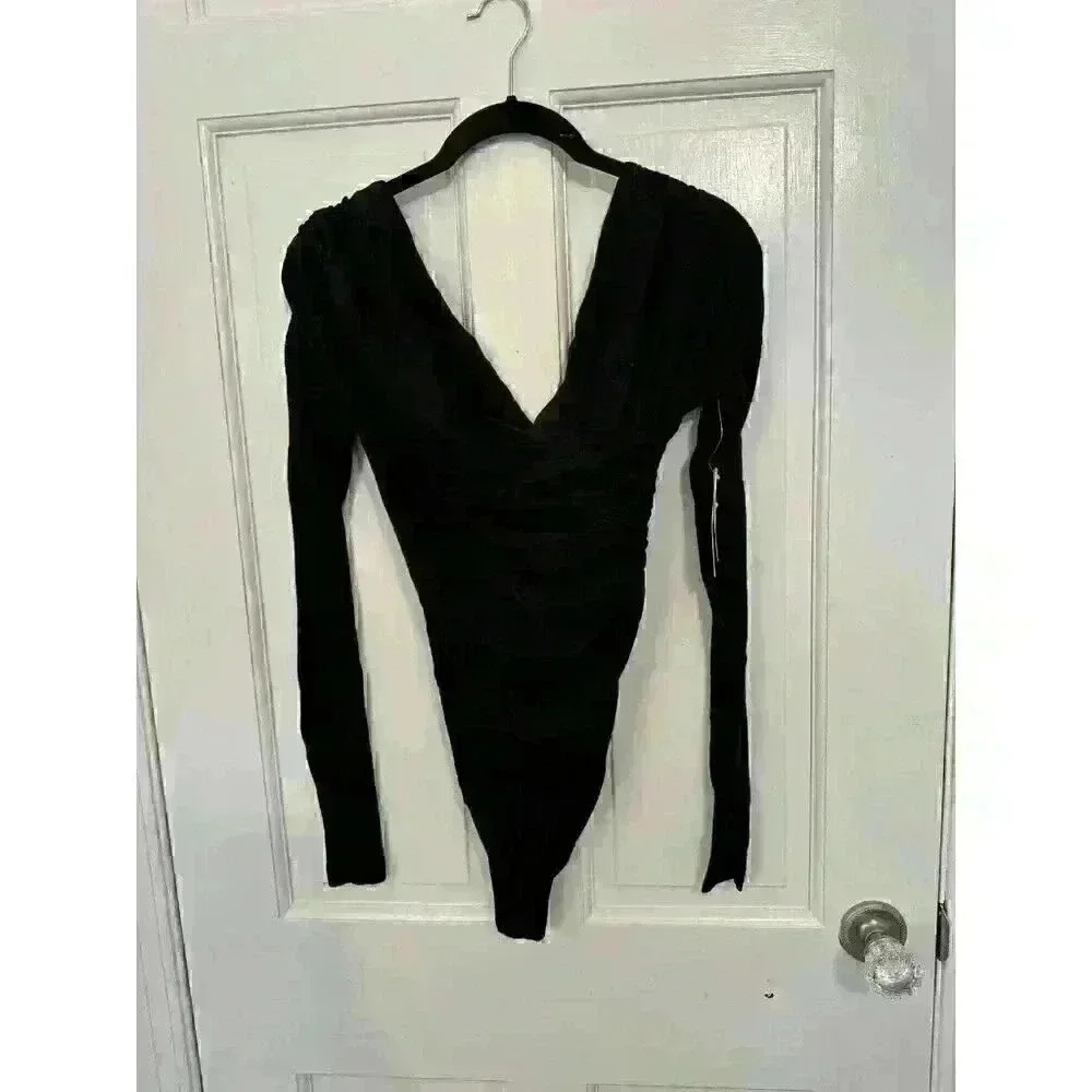 Abound Black Ruched Long Sleeve Bodysuit size XS NWT